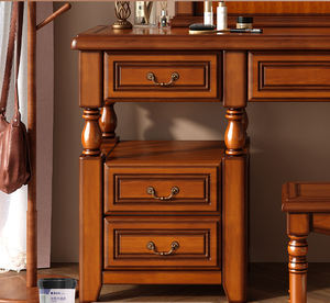 Table de toilette en bois massif de chêne avec tiroirs et <span class=keywords><strong>miroir</strong></span>, pieds ronds sculptés de style antique américain et romain - Product Image 4