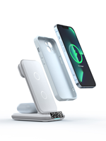 Chargeur sans fil magnétique 4 en 1 avec réveil pour iPhone 15 14 13 12, station de charge rapide pour Apple Watch 9 8 7 6 5 Airpods