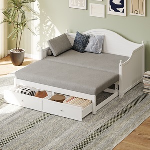 Sofá cama de madera con cajones de almacenamiento y ruedas para dormitorio y sala de estar - Product Image 2