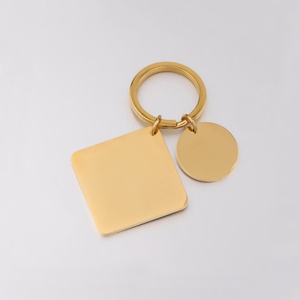 Fashion Jewelry <b>square</b> Shape Blank Round Pendant Stainless Steel Custom logo Gold Keychain - Product Image 1