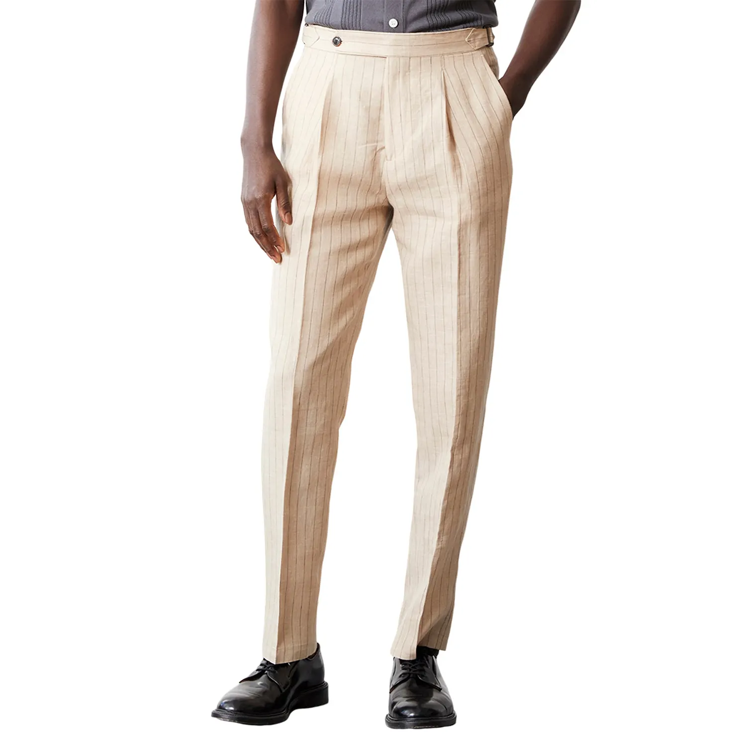 Pantalon de gurkha en lin chino pour hommes, à quantité minimale de commande bas, avec conception à fines rayures formelle personnalisée, vente en gros
