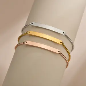 Bracelet personnalisé plaqué or 18K avec nom d'identification, corde en acier inoxydable, Bracelets réglables, barre de perles, Bracelet à graver