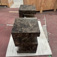 Table de chevet en pierre naturelle de luxe, table d'appoint en marbre Emperador foncé pour salon