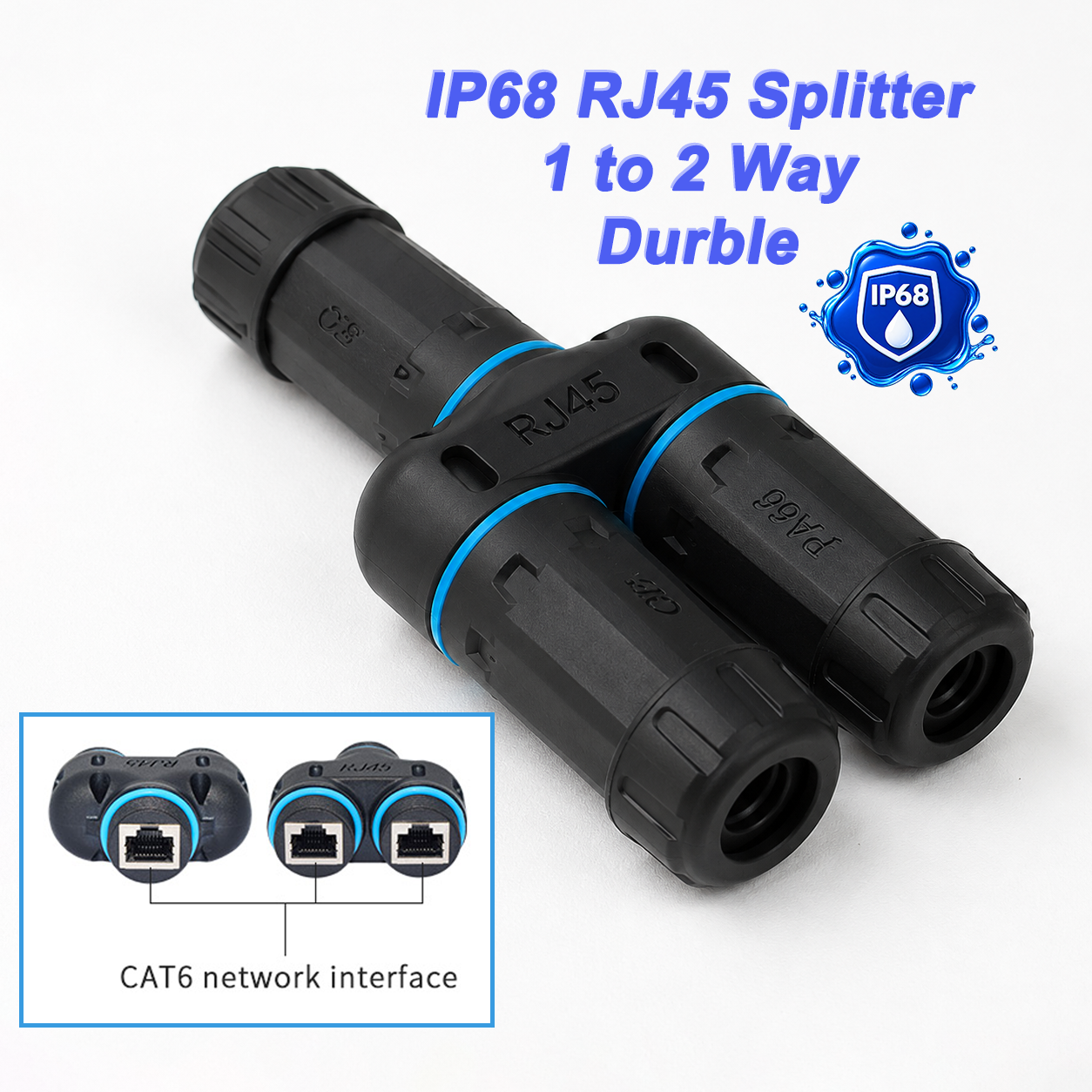 M23 IP68 Waterproof RJ45 Tee Connector 1 to 2 Female Splitter