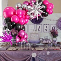 Noir rose Rose rouge ballon couronne ensemble Explosion étoile aluminium Film ballon fille anniversaire célibataires fête décoration
