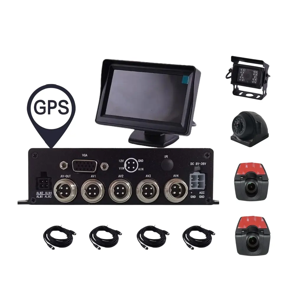 H.264 4CH MDVR kit with GPS cctv 720P camera and 4.3inch TFT monitor