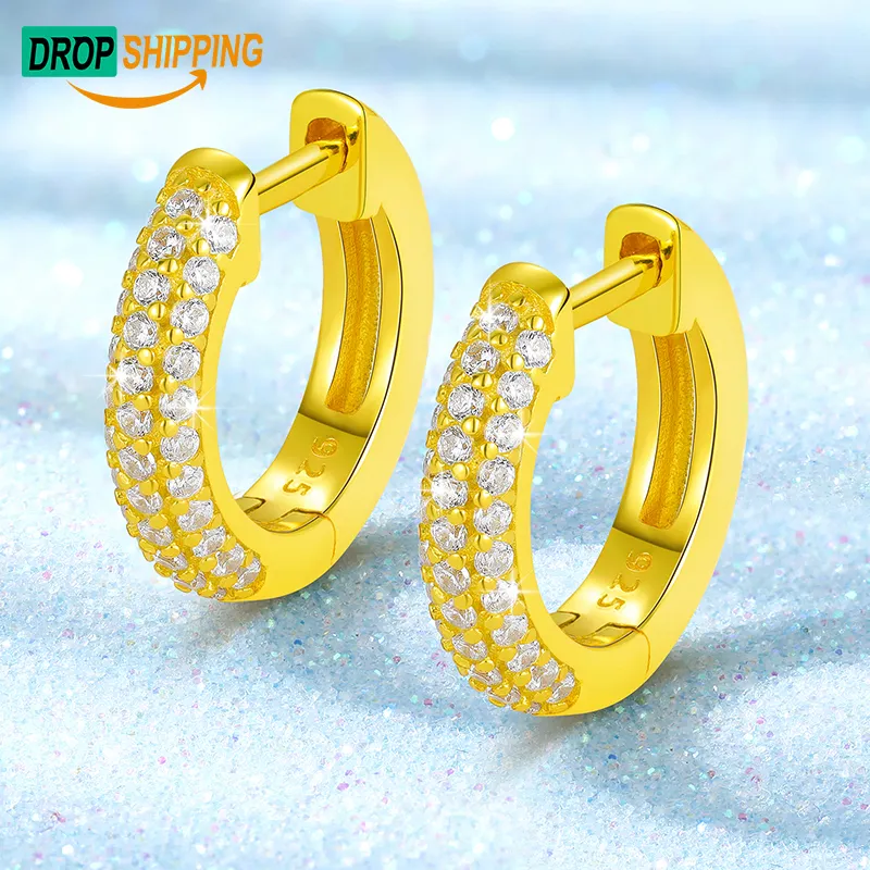 Fine Jewelry Luxury 18K Gold Plated Sterling Silver 925 Iced Out VVS Moissanite Diamond Huggie Hoop Earrings For Men Women Girls