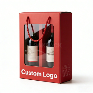 Boîte rigide en carton écologique personnalisée pour deux bouteilles de vin de Bordeaux de 750 ml avec fenêtre et poignée, emballage cadeau pour vin - Product Image 5