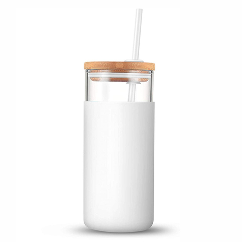 High Quality Lead-Free Crystal Drinking Water Glasses Set 400ml Glass Tumbler With Silicone Sleeve Bamboo Lid