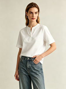 T-shirt blanc personnalisé pour femme, manches courtes, poignets retroussés, coupe ample, décontracté, en coton, vente en gros - Product Image 2