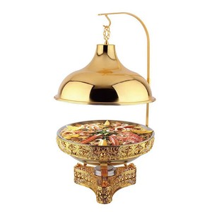 Calentador de buffet redondo con encaje dorado y quemador de alcohol para uso hotelero - Product Image 5