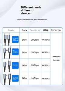Cable de Datos Tipo-C 3.2 para Teléfono Móvil, Transferencia de Audio y Video de 20 GB, Carga Rápida PD 3A, Ángulo Recto, Aleación de Aluminio, Ahorro de Tiempo - Product Image 3