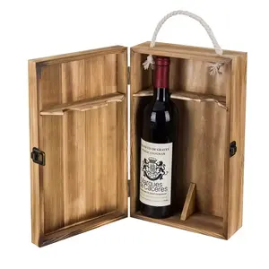 豪华盒皮革手提箱葡萄酒泡桐木葡萄酒礼品盒棕色Pu皮革外带手柄定制酒盒