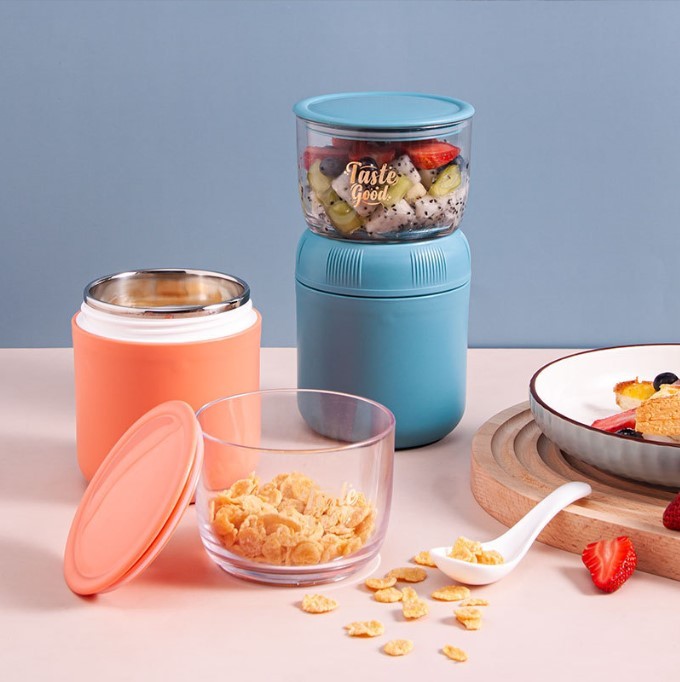 2-Tier Müsli becher Edelstahl Isolierter Lebensmittel behälter Overnight Hafer behälter Joghurt behälter| Alibaba.com