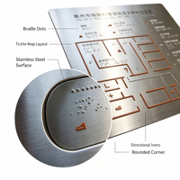 Señal táctil de braille personalizada de acero inoxidable para la navegación en edificios públicos
