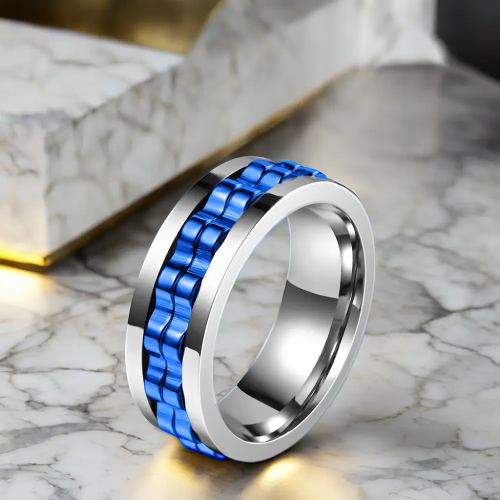 Klassischer Edelstahl Gold schwarz blau Anti-Angst-Fidget-Spinner-Ring für Herren