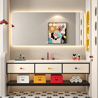 Ensemble de meubles de salle de bain créatif et adapté aux enfants, avec poignées multicolores, armoire flottante et grand miroir LED, fabrication OEM ODM sur mesure