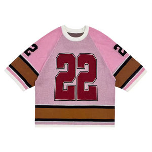 Logotipo personalizado Vintage Deportes Streetwear Boxy Cuello redondo Top de punto Jersey Suéter Algodón de gran tamaño Fútbol Jersey Suéter - Product Image 2