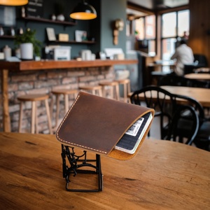 Customized Crazy Horse Leather Card Holder Wallet Handmade Mini Coin Purse with Hand Stitch Credit Card Sleeve Genuine Leather - Product Image 5