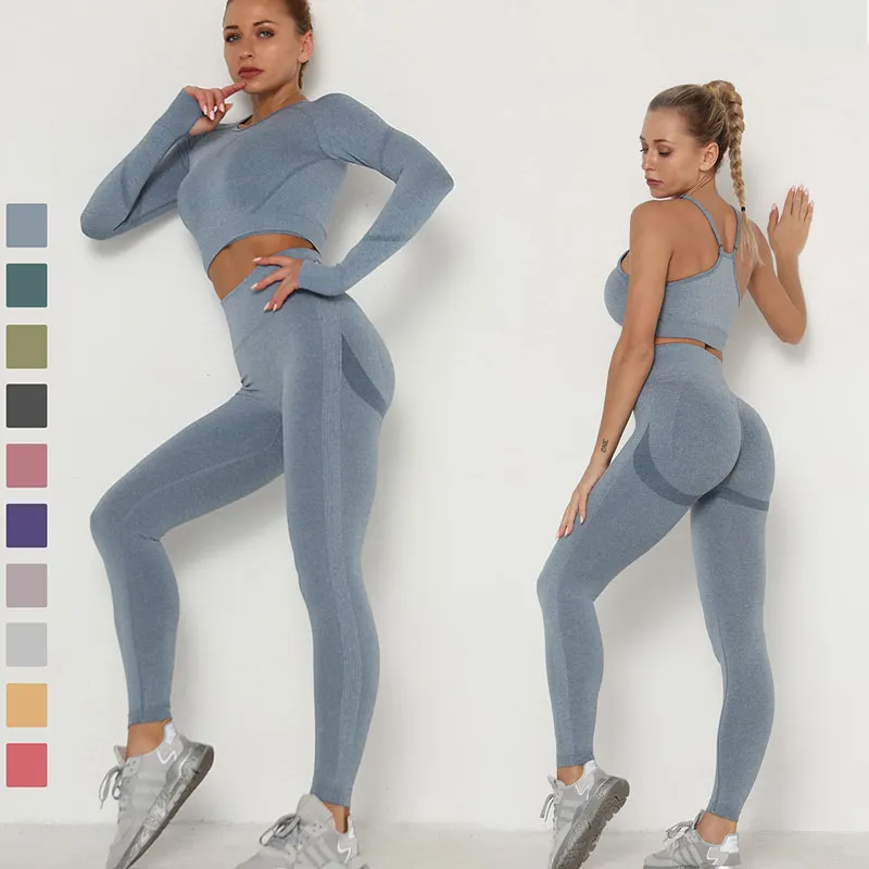 2021 yeni stil Yoga 2 parça Set kadın spor aktif aşınma spor sutyen ve tayt dikişsiz Yoga seti