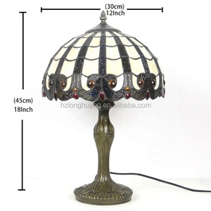 LongHuiJing 12 Inch European Style Shell Lamp Peacock Tail Desk Light Bedroom <b>Bedside</b> Lamp Tiffany Peacock Tail Table Lamp - Product Image 5