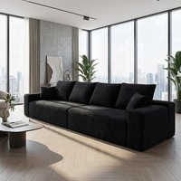 Canapé modulaire en velours côtelé noir en forme de L avec chaise longue, gain de place