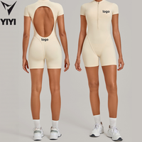 Combinaison de sport pour femme à demi-zip et dos évidé, manches courtes, pour la gym, la course, le Pilates, le yoga et le fitness