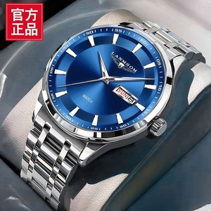 Montre pour homme avec double calendrier, bracelet en acier, mouvement à quartz, style masculin, sport décontracté, résistante à l'eau - Product Image 2