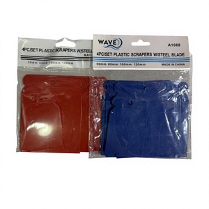 Ensemble de 4 grattoirs à mastic en plastique avec lame en acier intégrée, spatules multi-tailles 50/80/100/120 mm pour le retrait de colle et de <span class=keywords><strong>papier</strong></span> <span class=keywords><strong>peint</strong></span> - Product Image 1
