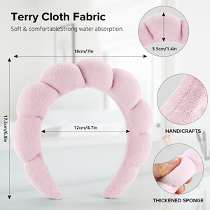 Bandeaux en tissu éponge personnalisables avec logo, éponge bulle pour le visage, couleur unie, doux, pour spa, maquillage et soins de la peau pour femmes - Product Image 2