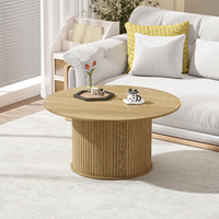 Table basse ronde en MDF aspect bois naturel avec piétement cannelé, couleurs personnalisables pour salon