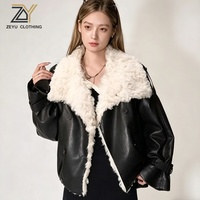 Veste en polyester imitation fourrure de renard pour femme Zeyu, col en fourrure de renard, veste de moto chaude pour l'hiver, noire, grande taille, style motard, en coton