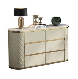 <span class=keywords><strong>Buffet</strong></span> d'entrée de salle à manger de luxe avec plateau en marbre, meuble de rangement en <span class=keywords><strong>bois</strong></span> avec tiroirs, console dorée <span class=keywords><strong>et</strong></span> armoire de cuisine en cuir <span class=keywords><strong>blanc</strong></span> - Product Image 3