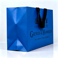 Sac en papier bleu de grande capacité avec poignées en ruban de luxe, motif gaufré personnalisé, pour emballages de cosmétiques, de maquillage et de produits de beauté