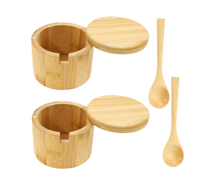 Boîte à sel en bambou avec couvercle magnétique pivotant et cuillère, lot de 2 boîtes à épices, récipients de rangement pour sel et poivre