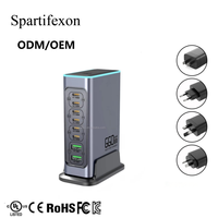 Station de charge rapide GaN 5 Type C 3 USB 140W PD QC avec lumière nocturne et support pour ordinateur portable/appareil photo/tablette/téléphone, prix d'usine