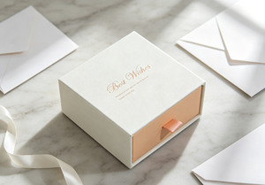 Boîte cadeau écologique haut de gamme à fermeture magnétique coulissante, design carré, en carton rigide épais, avec ruban satiné, couleur assortie - Product Image 2