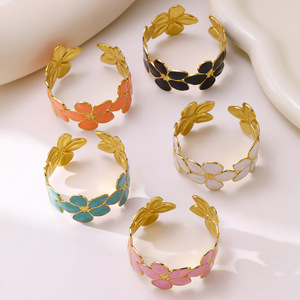 Bracciale a Forma di Fiore con Gocce d'Olio alla Moda per Signore, Bracciale in Acciaio Inossidabile Non Sbiadente, Vendita all'Ingrosso - Product Image 1