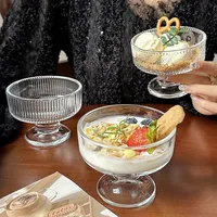 Bols à dessert en verre Sundae Party, coupes à glace en verre cristallin côtelé, lavables au lave-vaisselle, pour dîner en famille, après-midi thé confortable