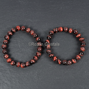 Rozin Crystals Red Tiger Eye Beaded Bracelet Polished Gemstone Circle Shape Durable Semi-Precious Stone Craft - Product Image 3