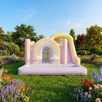Castillo Inflable Macaron Arcoíris con Tobogán y Piscina de Pelotas, de Grado Comercial, en PVC