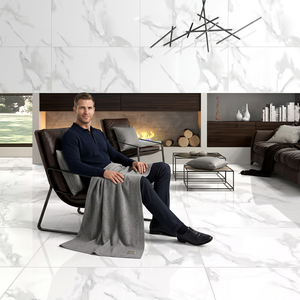 Carreaux de porcelaine émaillée effet marbre poli Alvino Statuario Bianco 60x120cm, carreaux de sol et de mur de qualité supérieure - Product Image 6