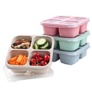 Reusable wheat straw 4 Compartments baby lunch containers bento snack box custom logo for kid adult