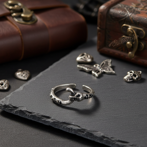 Vendita calda da donna anelli di moda di tendenza cuore farfalla teschio in lega di strass carino Punk stile Vintage taglio ovale all'ingrosso - Product Image 2