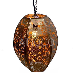 ATIQCO Model 788341 Ceiling Light <b>Hanging</b> Pendant Lamp Golden Metal <b>Wire</b> Lantern Indoor Outdoor Lighting Decoration | Ramadan - Product Image 1