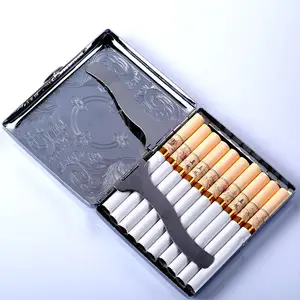 Kotak rokok otomatis portabel kotak rokok logam 20 buah casing tempat rokok untuk hadiah pria