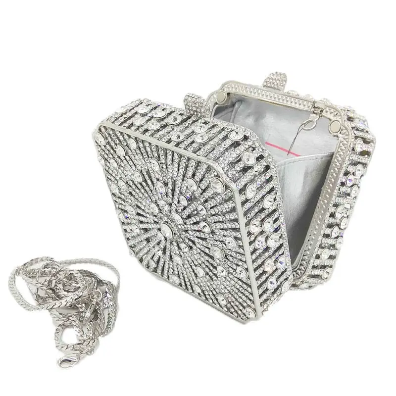 Luxe Kristal Bruiloft Diamant Strass Handgemaakte Metalen Cadeau Handtassen Avondtassen Dames Avond Clutch Tassen Voor Dames