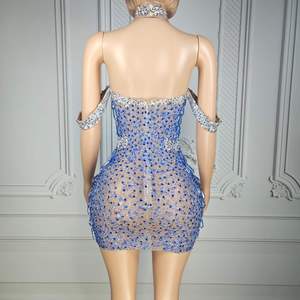Abito <span class=keywords><strong>Mini</strong></span> <span class=keywords><strong>da</strong></span> Compleanno Blu Argento con Strass, Senza Spalline, Trasparente, Aderente, per Feste in Discoteca, Costume <span class=keywords><strong>da</strong></span> <span class=keywords><strong>Sera</strong></span>, Venduto Direttamente dalla Fabbrica Ocstrade - Product Image 4