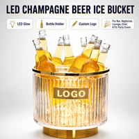 Nuovo Secchiello Refrigerante per Champagne e Vino in Acrilico a Strisce Verticali con Bordo Dorato a LED, Espositore per Liquori, Servizio Bottiglie VIP per Nightclub