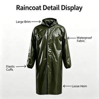 Poncho de pluie réfléchissant en tissu Oxford robuste pour hommes adultes, style coupe-vent une pièce, imperméable de sécurité pour le travail en extérieur